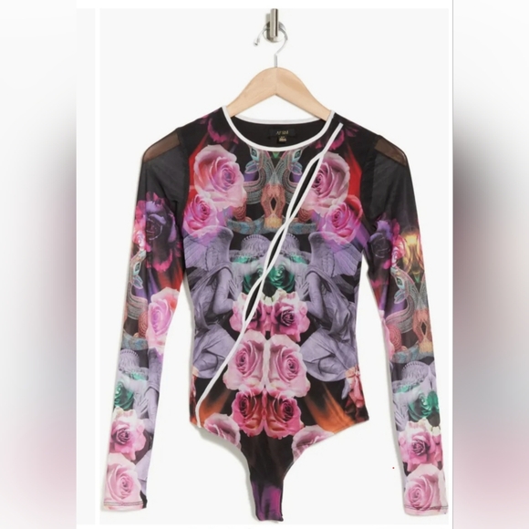 #74.AFRM Abstract print cutout body suit NWT size small - Picture 2 of 2